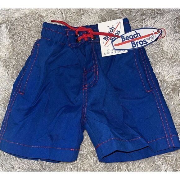 New Beach Bros. Navy Blue & Red Toddler Boy Swim Trunks Bathing Suit 3T NWT $28 - Picture 1 of 6